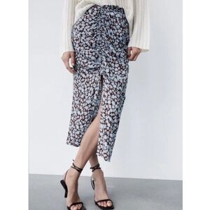 ZARA Draped Floral Print Skirt